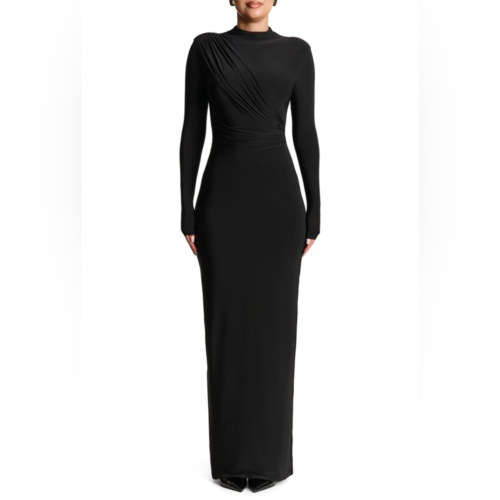 Naked Wardrobe Hourglass Draped Long Sleeve Maxi Dress
